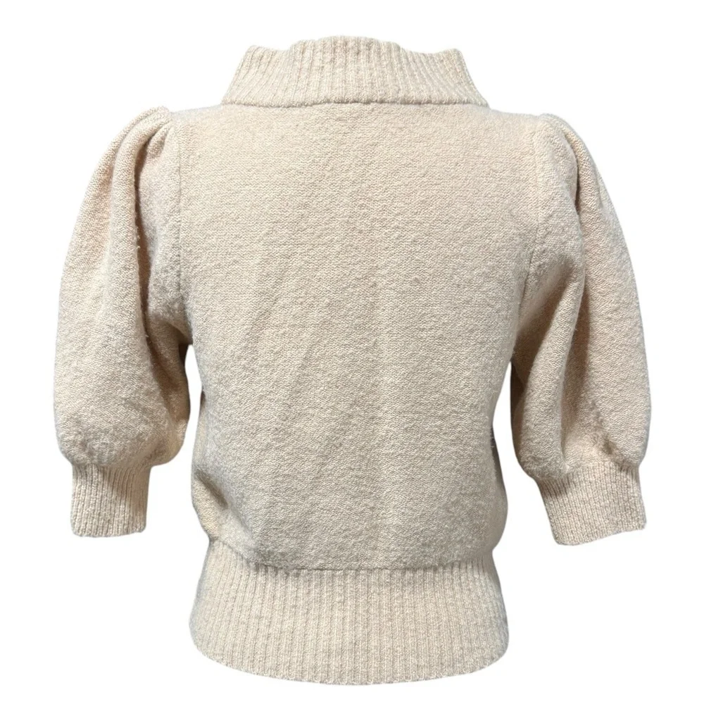 Free People Puff Half Sleeve Mock Neck Sweater Size Small Peach Coquette Wool